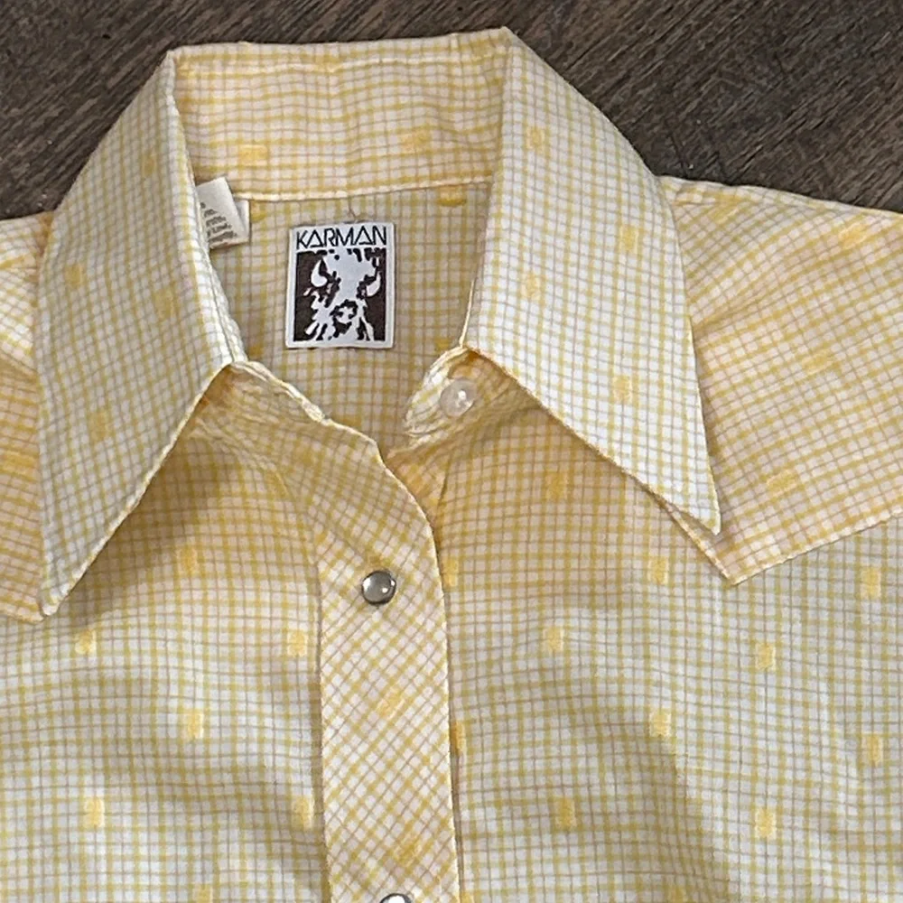 Women's Karman Long Sleeve Western Wear Shirt Yellow Size 12 Pearl Snap VTG - Picture 3 of 8